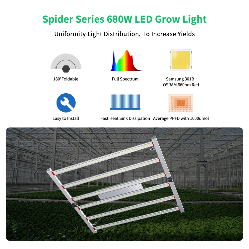 Folding Full Spectrum Lm301b LED Chips Commercial Horticulture 680W LED Grow Light